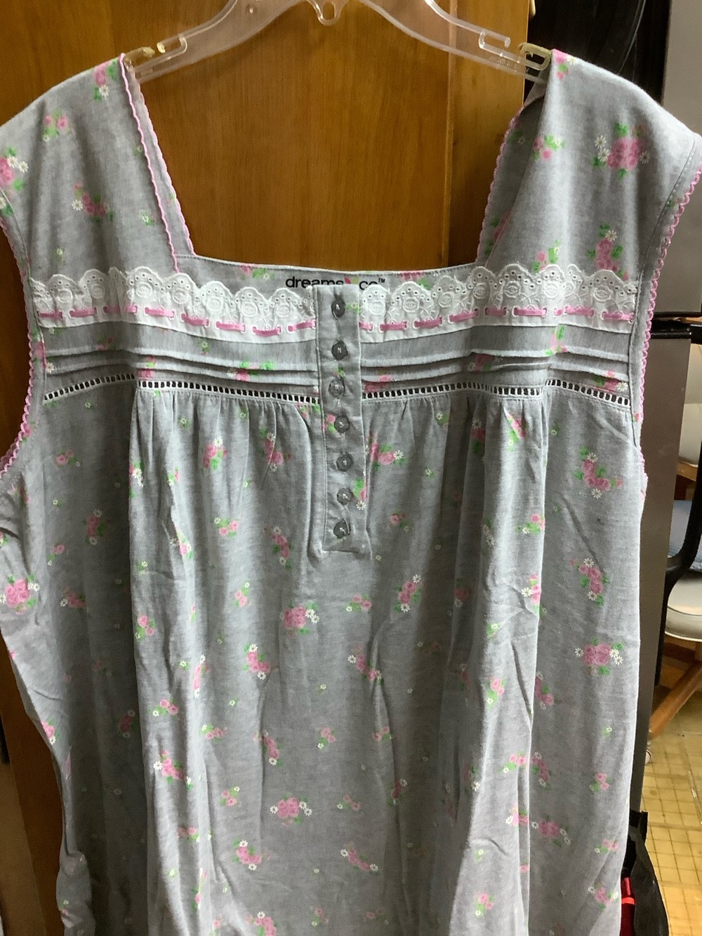 Jessica London Dream & Co 4X New Grey Pink & White Floral Long Nightgown NIB